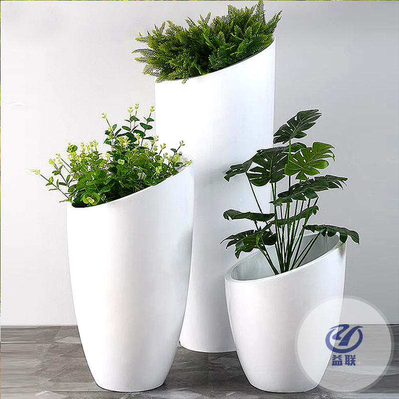 戶(hù)外不銹鋼花盆商場(chǎng)圓形花箱花池花缽大型玻璃鋼落地花器花壇花槽